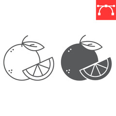 Wall Mural - Orange fruit line and glyph icon, fresh and fruit, orange vector icon, vector graphics, editable stroke outline sign, eps 10.