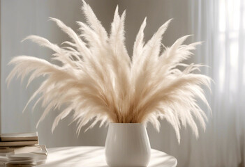 Wall Mural - grass pampas vase white