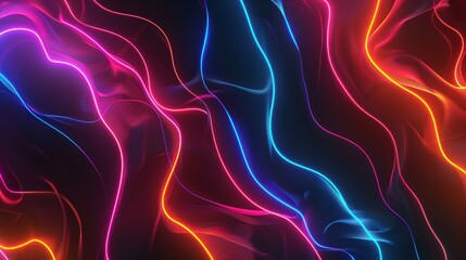 Wall Mural - 3D rendering, abstract background of neon wavy lines glowing at night. Simple modern wallpaper.