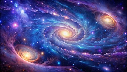 vibrant stars and galaxies twinkle against a mesmerizing, swirly purple and blue space background, c