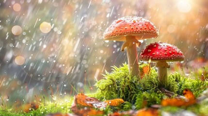 Wall Mural - Various fly agaric mushrooms HD wallpaper in 8K