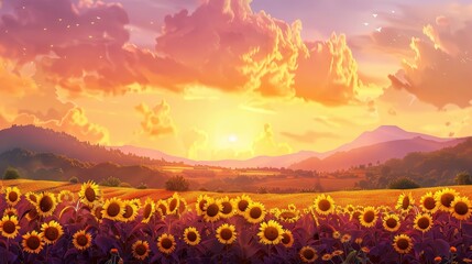 Wall Mural - Sunset sunflower field HD wallpaper 8K stock photo