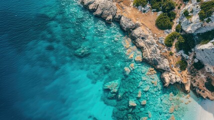 Wall Mural - Beautiful sea landscape aerial photo with turquoise water for advertising text or content