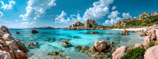 Beautiful coastline with turquoise water, sand and rocks