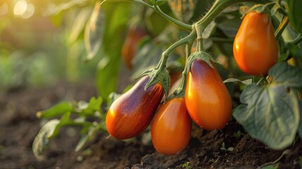 Wall Mural - Eggplant of orange color on a natural background