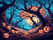 Jack O Lanterns At Night Free Stock Photo - Public Domain Pictures