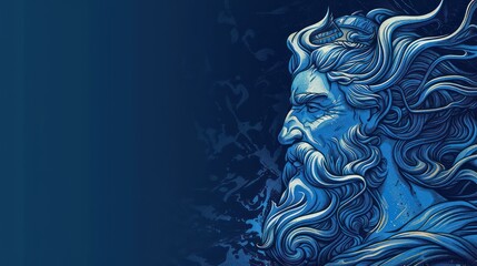 poseidon graphic with blue ocean waves: vector design