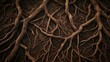 © Alice a. - A close up of tree roots that are black and brown. The roots are twisted and gnarled, giving the impression of a tangled mess. Scene is one of mystery and intrigue