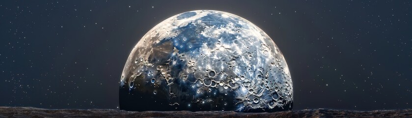 Wall Mural - a large moon is floating above a calm ocean. the sky is filled with stars, creating a serene and pea