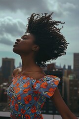 Canvas Print - A woman with long hair blowing in the wind