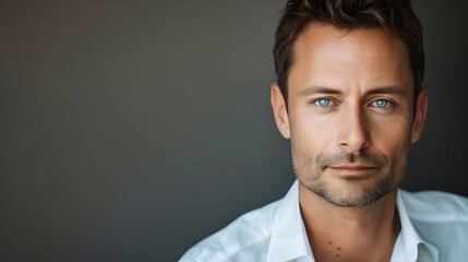 Canvas Print - A man with blue eyes and a white shirt.