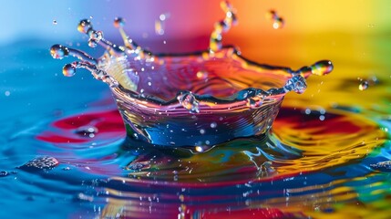 Colorful water splash with a rainbow background, highlighting the vibrant colors. generative ai