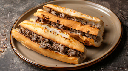 Top view Midwestern Loose Meat Sandwiches on a plate simple professional photography