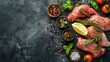 © Jang - Raw chicken meat with spices and herbs for cooking on background