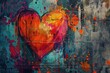 © Bijac - vibrant graffiti heart bursting with love and passion on grungy urban wall digital art illustration