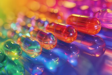 vibrant rainbow of antibiotic capsule pills selective focus on multicolored medication digital illustration