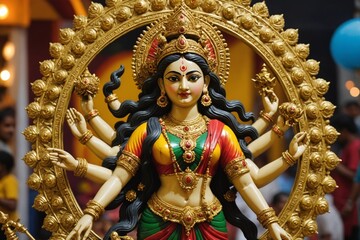 Beautiful statue of Goddess Durga in navratri festival, Happy Navratri