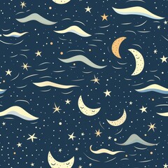 Wall Mural - Whimsical stars and moons in a night sky