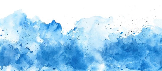 Wall Mural - hand-drawn watercolor square line brush in blue hues on a white paper background, featuring a copy s
