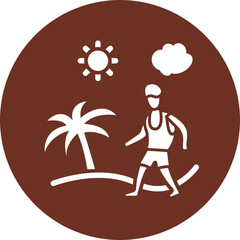 Wall Mural - Man In Beach Glyph Brown Circle Icon