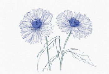 minimalist botanical art buds cornflower leaves flower hand continuous drawn drawing prints line