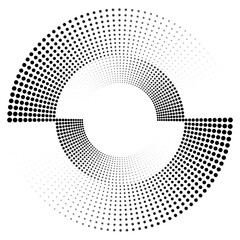 Leinwandbilder - Dotted, dots, speckles form concentric circle frame. Abstract halftone circle line pattern isolated on white background. Vector illustration in the concept of music, technology, digital, science. 