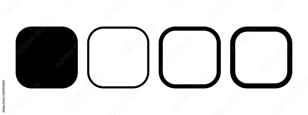 Square Top Rounded Bottom Shape Set of squares with rounded corners. Cubes front view. Simple geometric ...