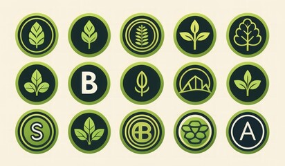 Wall Mural - illustration of a set set of green icons. green eco icons. set of green eco symbols. set of green eco icons.set of green leaves