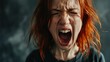© Johannes - angry woman scream in studio for fear, mistake or psychology crisis.