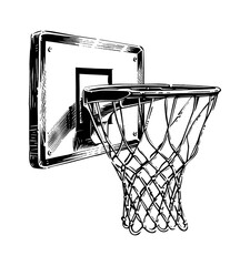 Wall Mural - basketball ring engraving black and white outline