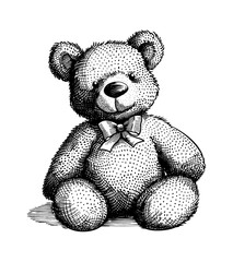 Wall Mural - teddy bear doll engraving black and white outline