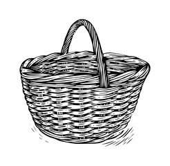 Wall Mural - wickerwork basket engraving black and white outline