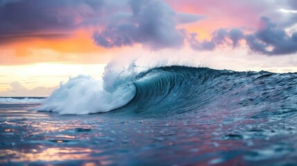 Sticker - A wave is crashing into the ocean, with the sky in the background