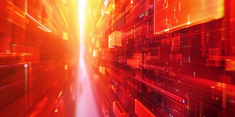 Wall Mural - red and orange abstract background with futuristic light streaks, perfect for tech and dynamic desig
