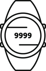 Wall Mural - Line drawing of a digital wrist watch with the number 9999 displayed on the screen, representing a limit being reached