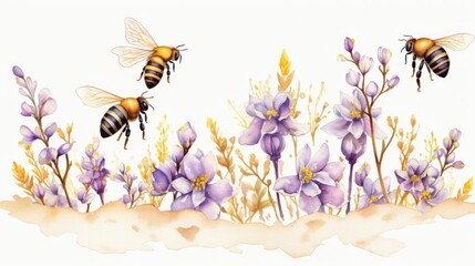 Sticker - A series of watercolor bees 