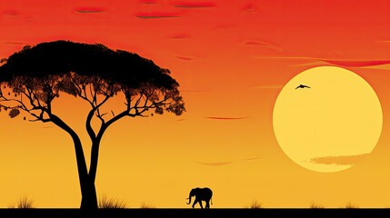 Sticker - elephant in the sunset