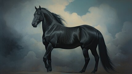 Canvas Print - A black horse 