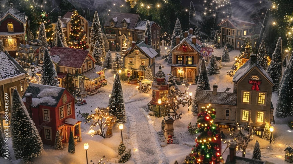 Christmas village display with miniature houses, snow-covered streets ...