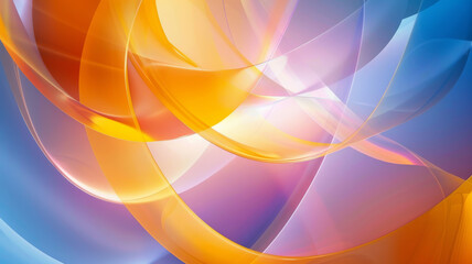 Wall Mural - Soft, flowing ribbons of orange, purple, and blue intertwine in a delicate and graceful abstract creation.