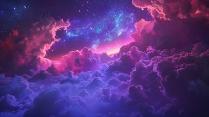 An exquisite 4K fantasy night sky with a beautiful sky full of blues and purples, stars, and auroras