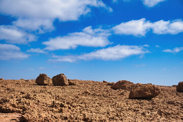 Wall Mural - Rugged rocky terrain with huge boulders looking like a landscape from Mars. Western Australian outback at Point Quobba, south of Carnarvon 