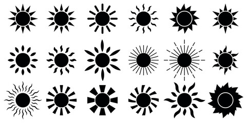 Wall Mural - sun icon set. black and white sun icons. y2k sunburst set. sunset icon collection. vector illustrati