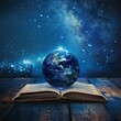 © gen_pick - Conceptual Earth Open Book Glowing Starry Sky