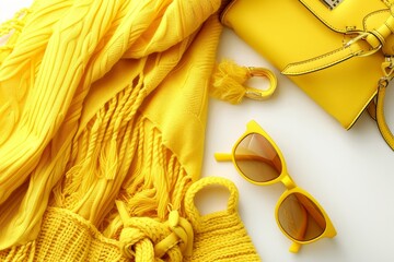 Wall Mural - Women's fashion accessories in yellow colors. Trends, summer style, shopping, and fashion blog.