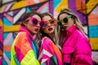 © Maxim Borbut - Image of multi-racial fashion models wearing trendy clothes and sunglasses looking at the camera in a colorful stock illustration