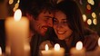 © ThuyTrang - A couple sharing a quiet moment over a candlelit dinner, the flickering candlelight casting a warm and intimate glow, with soft background music adding to the romantic atmosphere. DSLR,