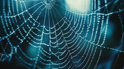 Macro shot of a spider's web with dew. 