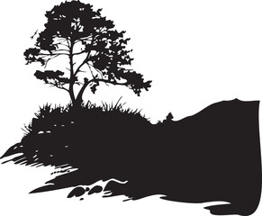 Wall Mural - Forest landscape black silhouette on white background