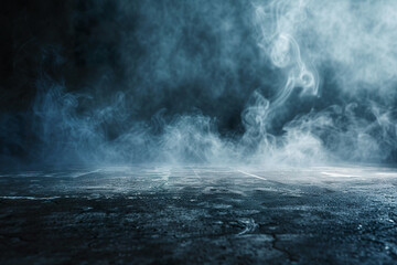 Wall Mural - A dark room with a lot of smoke and a grey floor.